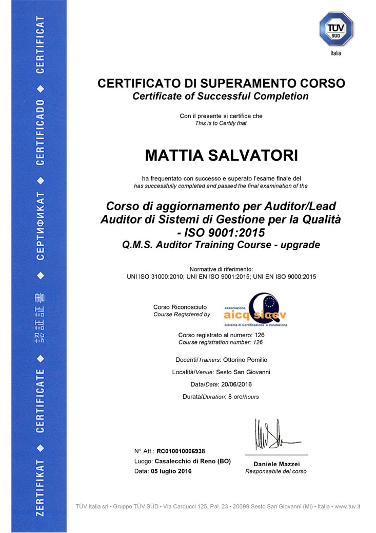 Attestato WCO